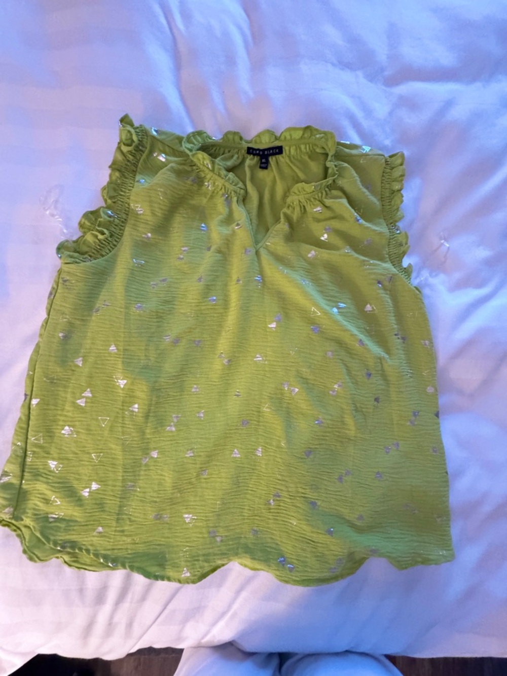 Como Black Lime Green Ruffle Tank with Silver Triangle Accents